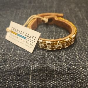 Swahili Coast Beaded "PEACE" Bracelet - Gold & White~ NWT